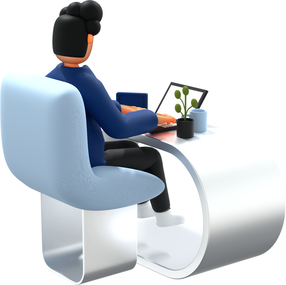 3d freelance male character working using laptop