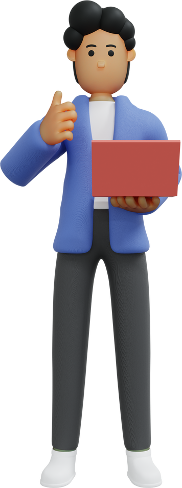 3d character illustration using laptop